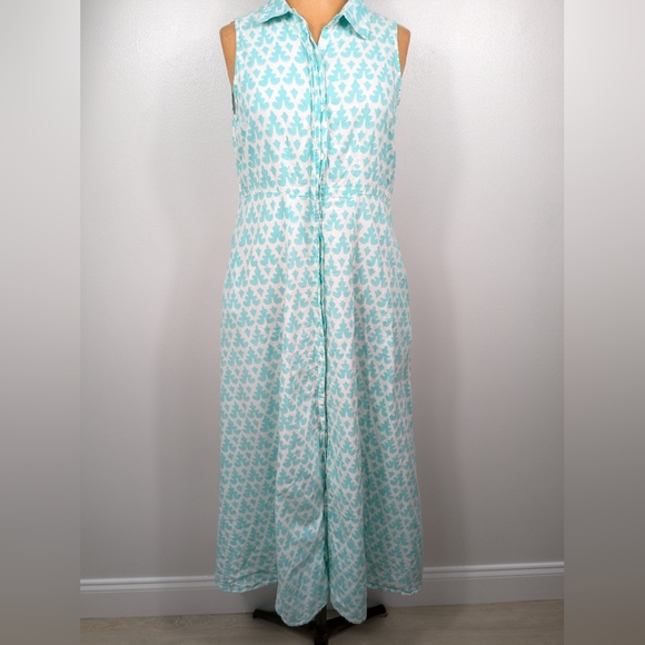 Livro Maxi Dress Womens Size Small Aqua White Boho Collared Button Front - Picture 8 of 14